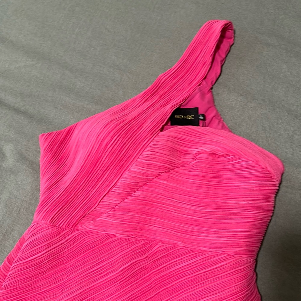 one shoulder hot pink dress